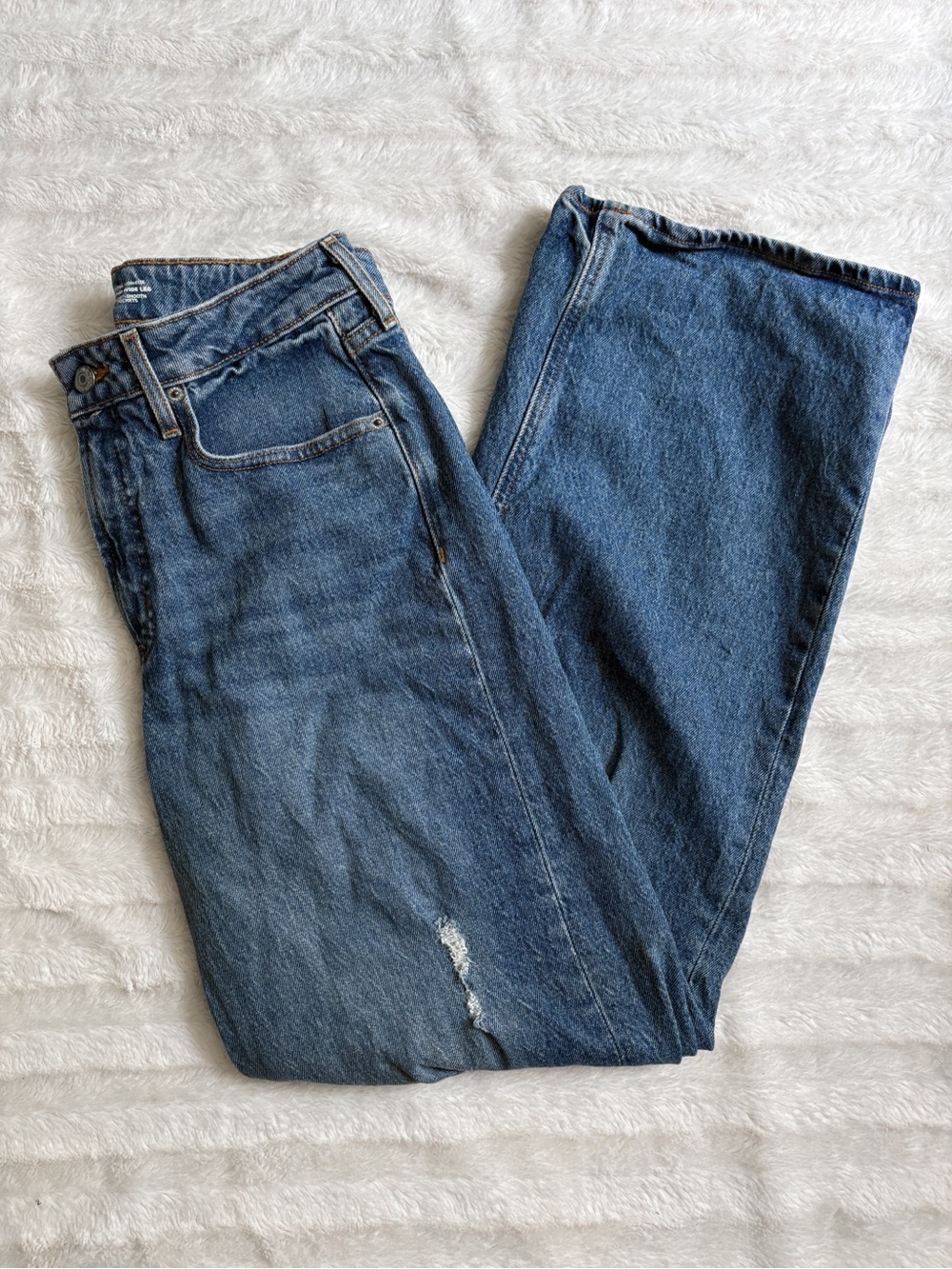Old Navy Women's Wide Leg Jeans Size 8 High-Rise Distressed Blue Jean